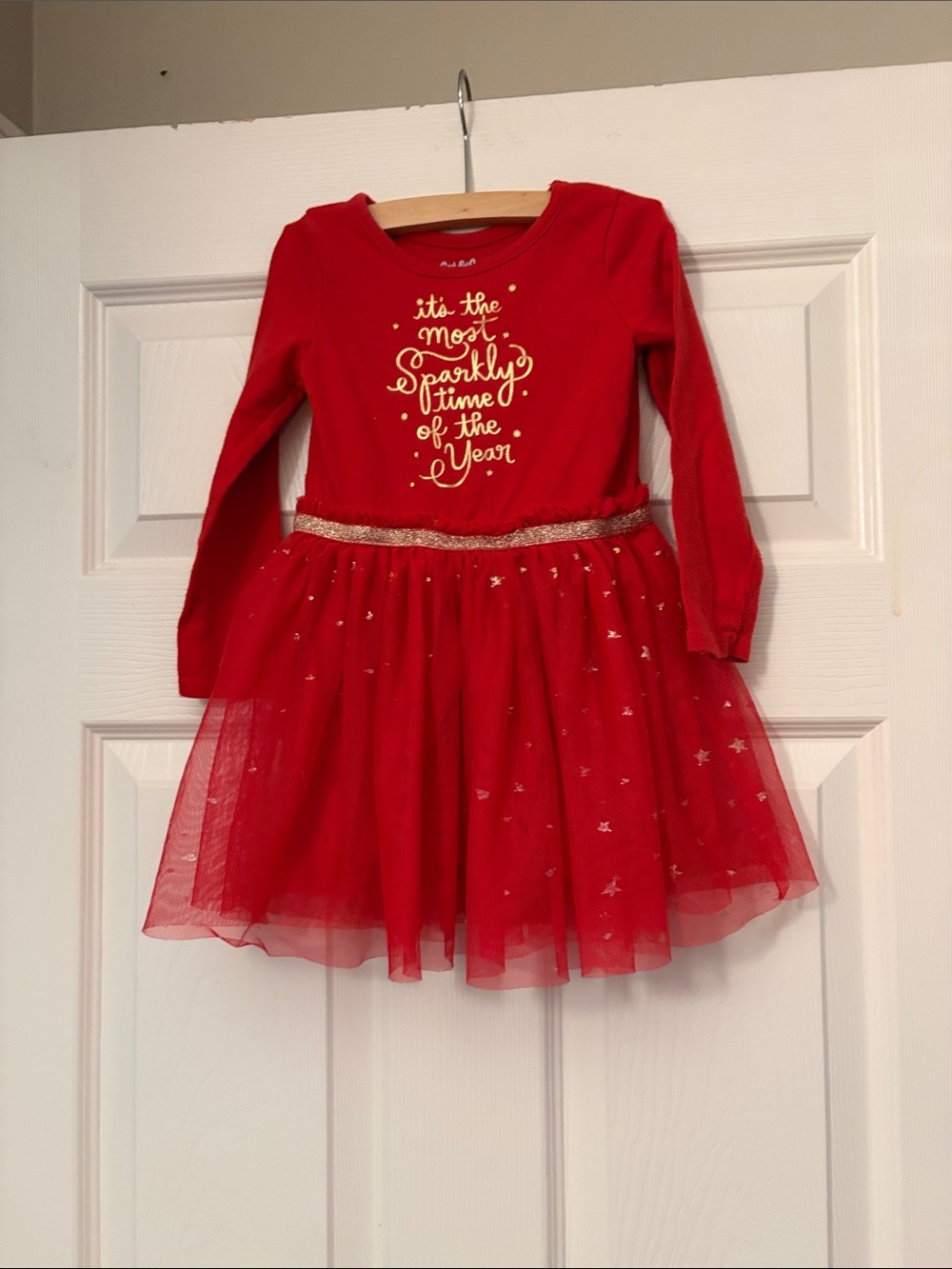 Cat & Jack Red Long-Sleeve Sparkle Tulle Dress